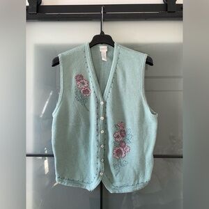 Vintage Koret Floral Embroidered Knit Vest